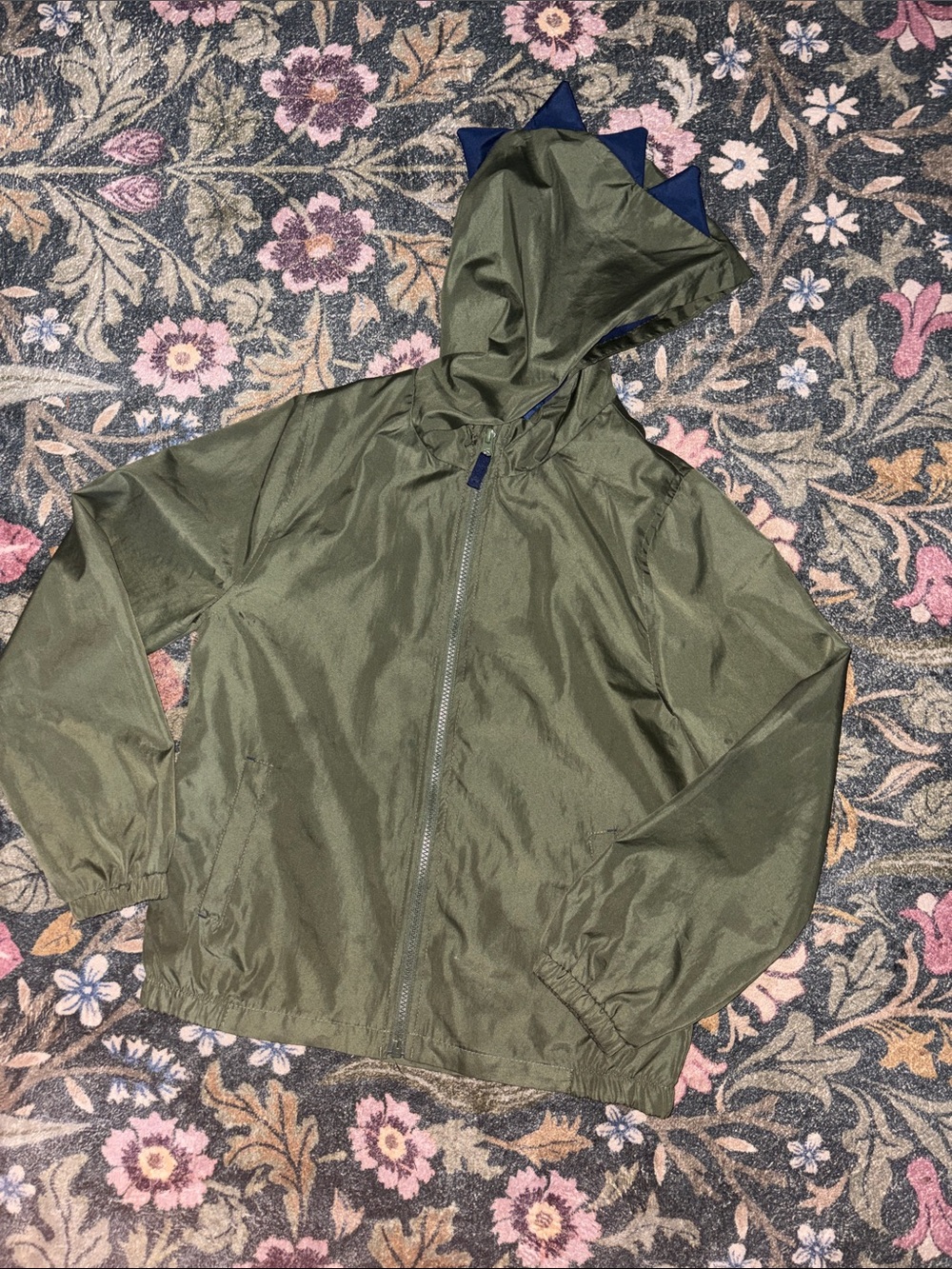 Carter's Olive Hooded Windbreaker with Navy Hood Spikes